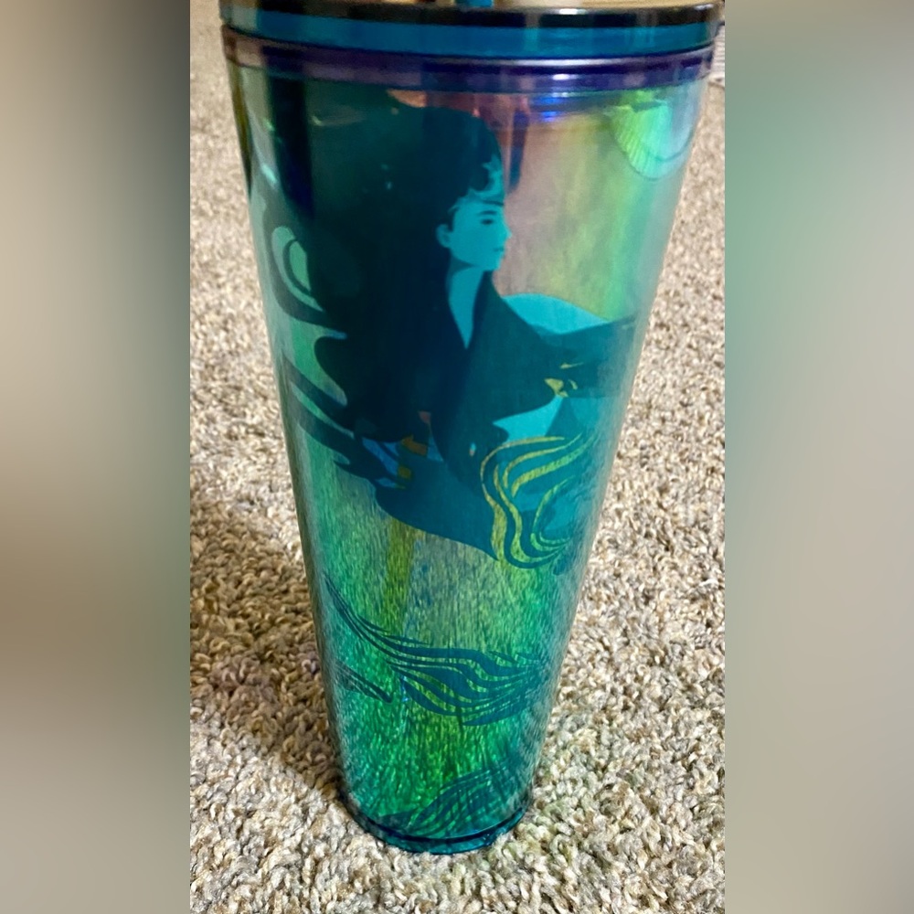 Starbucks 2023 Teal Blue Iridescent Mermaid Travel Cup w/Straw